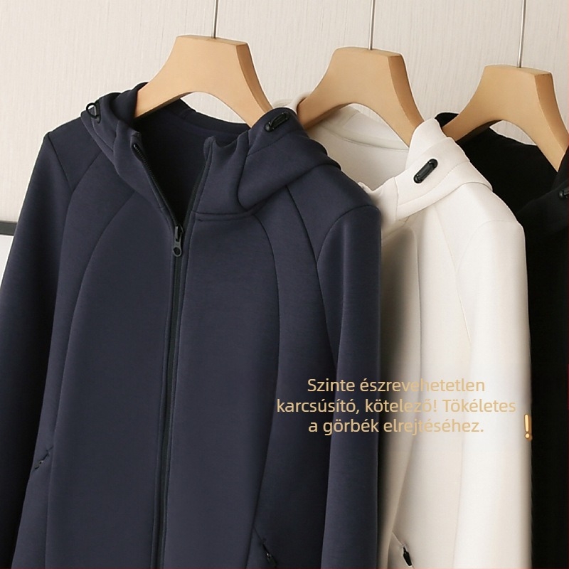 Slim-fit kardigán cipzárral, pamut-elasztán keverék anyagból, polo gallér, középmagas hosszúság