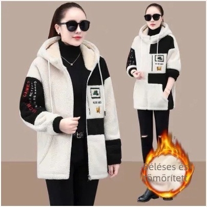 Női kapucnis fleece felső, szabad szabás, középhosszú, hosszú ujjú, vastag poliészter ≥95%