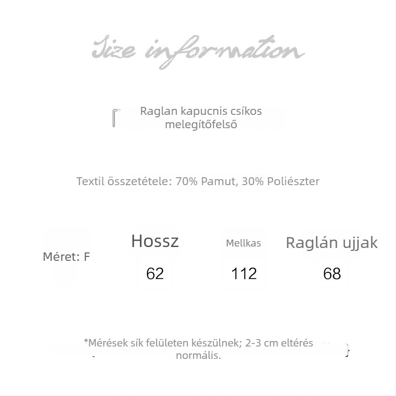 Női pamut kapucnis pulóver csíkos, raglán ujjú, laza szabású
