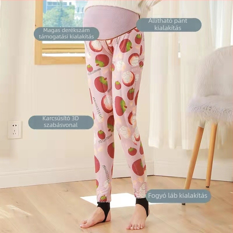 Téli kismama pamutnadrág, hasi támasz, ultra vastag anyag, állítható derék, 50–70% pamut és 30–50% regenerált cellulóz rost.