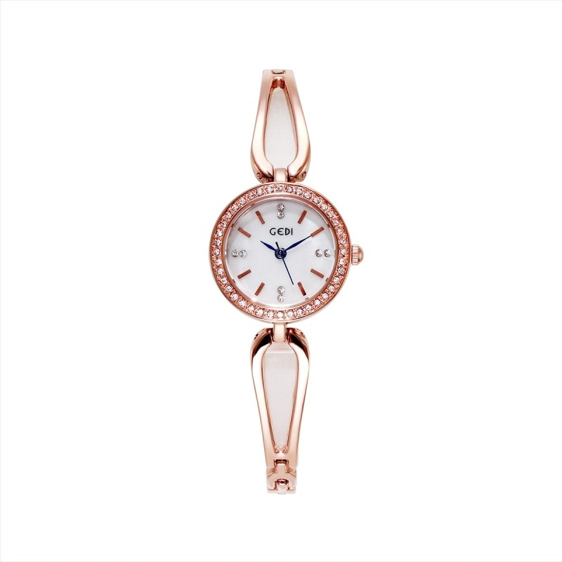 Női kvarcsos karóra gyémántdíszítéssel, 30m vízálló, ötvözetes tokkal, rozsdamentes acél karkötő