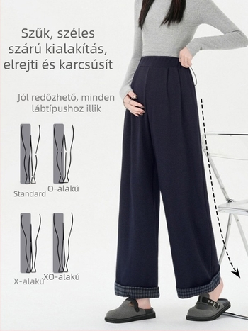 2025-ös kismama nadrág ősz-télre, nagy méret, vastag anyag, kényelmes szabású, széles lábú, nem szorítja a pocakot, hosszú nadrág kismamáknak