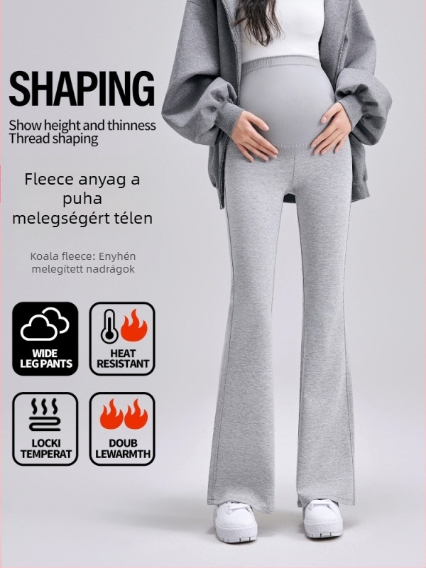 Terhességi nadrág fleece béléssel, magas derék, nylon-spandex keverék, has támogatás