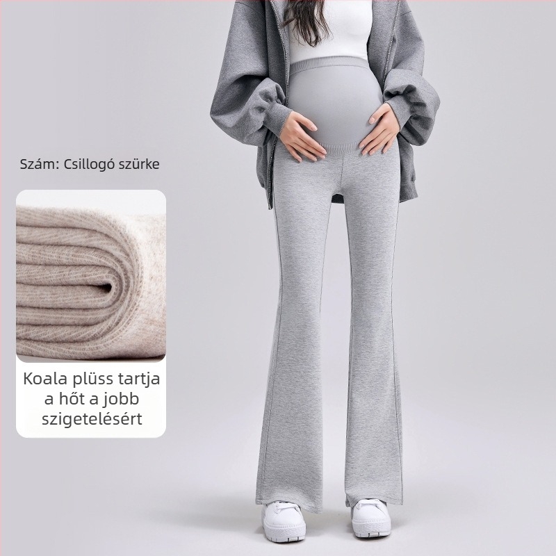 Terhességi nadrág fleece béléssel, magas derék, nylon-spandex keverék, has támogatás