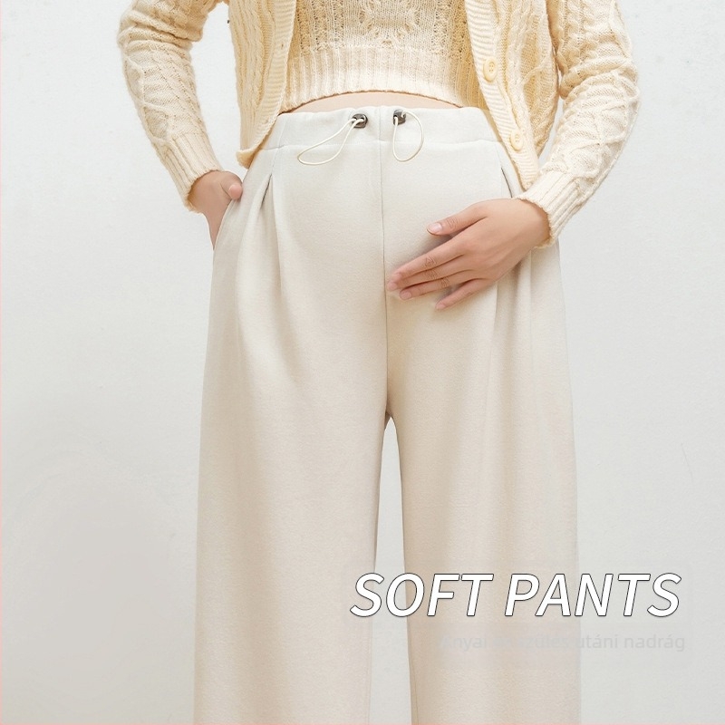 Várandós anyáknak szabadidőnadrág, széles fazon, zsinóros derék, vastag Caiyun pamut, elasztán 70–80%, poliészter <30%, tél 2025