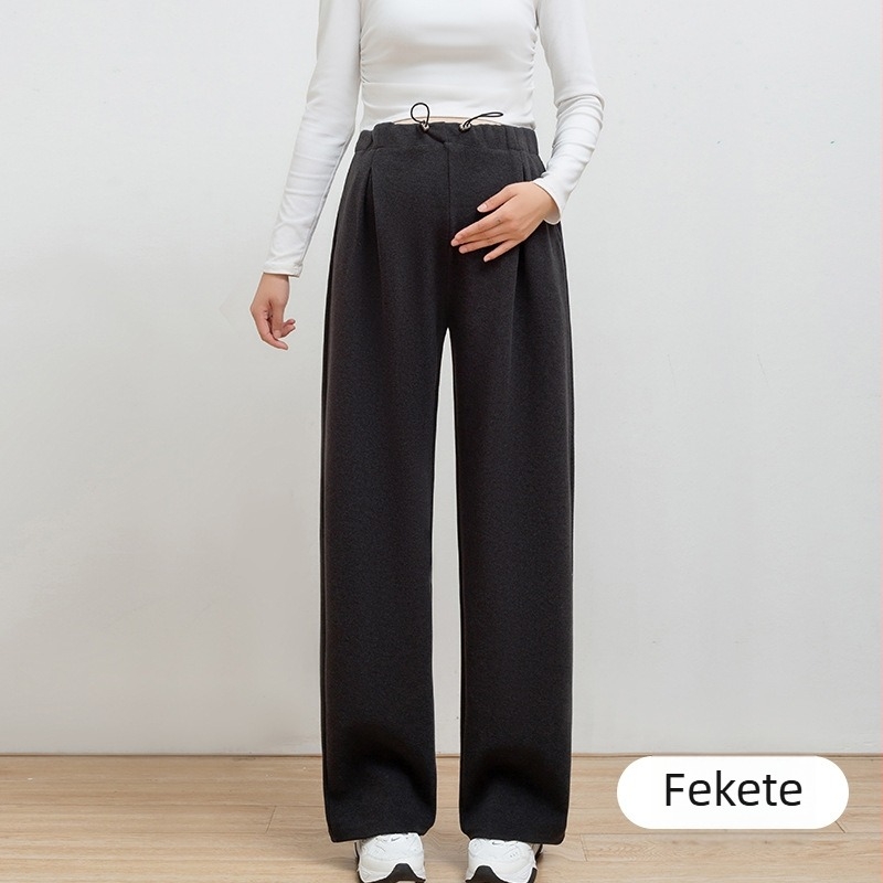 Várandós anyáknak szabadidőnadrág, széles fazon, zsinóros derék, vastag Caiyun pamut, elasztán 70–80%, poliészter <30%, tél 2025
