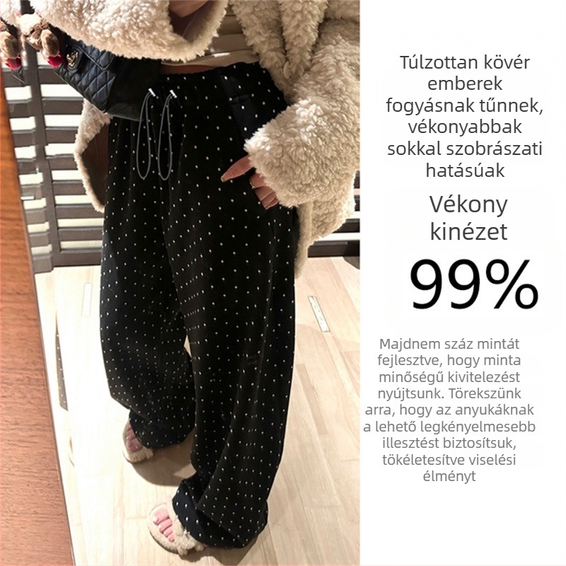 Anyasági széles lábú nadrág, laza szabású, gyapjú-keverék anyag spandex-szel (95%+), közepes vastagság, melegen tart, tavaszra és őszre