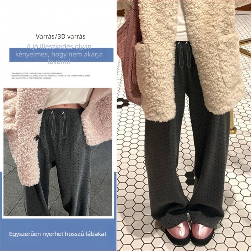 Anyasági széles lábú nadrág, laza szabású, gyapjú-keverék anyag spandex-szel (95%+), közepes vastagság, melegen tart, tavaszra és őszre