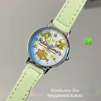 Gyerekeknek készült kvarc karóra analóg kijelzővel és számokkal, műanyag tokozás, imitációs bőrszíj, kerek számlap