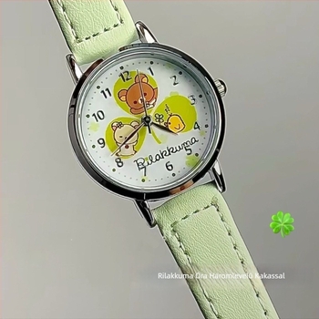 Gyerekeknek készült kvarc karóra analóg kijelzővel és számokkal, műanyag tokozás, imitációs bőrszíj, kerek számlap