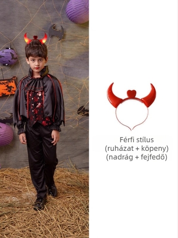 Gyerek Halloween jelmez – vámpír / boszorkány / hercegnő; koreai velúr, 90% acetát, lágyítás és enzimes mosás, 8+ évesek