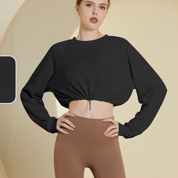 Póló Chenille-spandex keverék, hosszú ujjú, álló gallér, lazán szabott