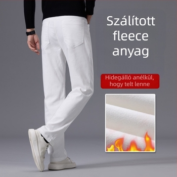 Pamut farmernadrág, magas derék, cipzár, egyenes szárú