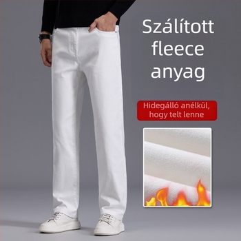 Pamut farmernadrág, magas derék, cipzár, egyenes szárú