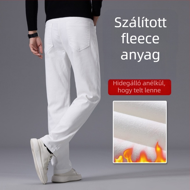 Pamut farmernadrág, magas derék, cipzár, egyenes szárú