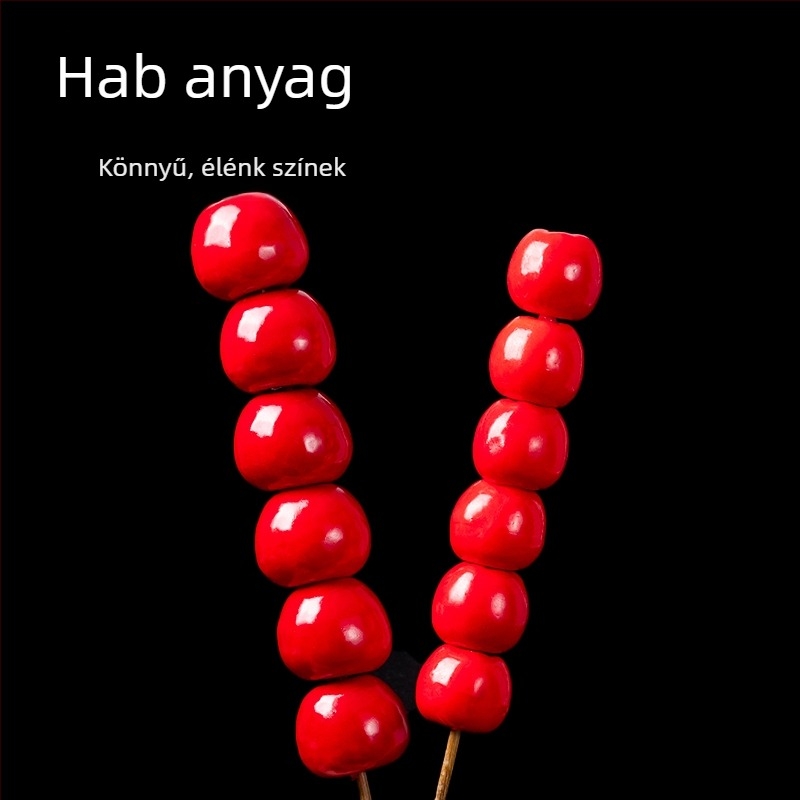 Kandírozott galagonya gyümölcs színpadi kellék – Gyümölcsnyárs sorozat, Anyag: buborék, Testreszabható, Fél- kézi és fél-motoros kivitelezés, Csomagolás: karton