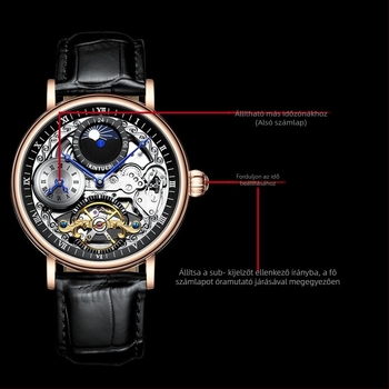 KINYUED férfi skeleton tourbillon automata karóra, valódi bőr szíj, átlátszó hátlappal, 30M vízállóság