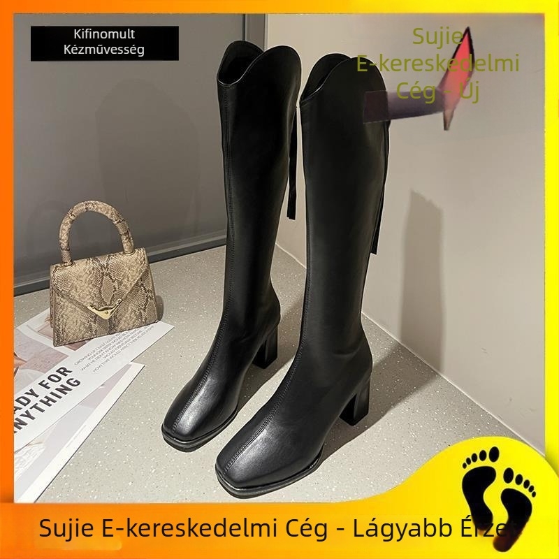 Női PU magas csizmák, magas cső, négyszögletes orr, rendkívül magas sarok, gumi talp