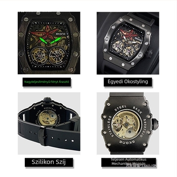 Skone bárrel alakú dupla tourbillon mechanikus óra – férfiaknak, 30 m vízálló, ötvözet tok, szilikon szíj