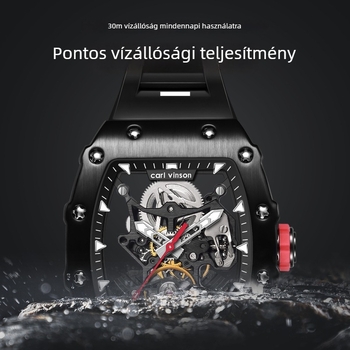 Barrel alakú férfi skeletkiv mechanikus óra, SL28 mozgás, 30 m vízállóság, ötvözet tokozás, szilikon óraszíj, világító számlap