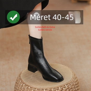 Női középmagas bokacsizma négyszögletes orral, vastag sarkú, hátul cipzárral, gumitalppal, téli viselet
