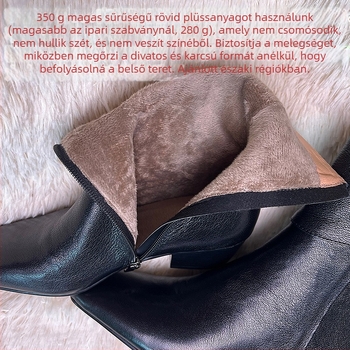 Báránybőr bokacsizma, vintage stílus, gumitalp, oldalsó cipzár, alacsony szár