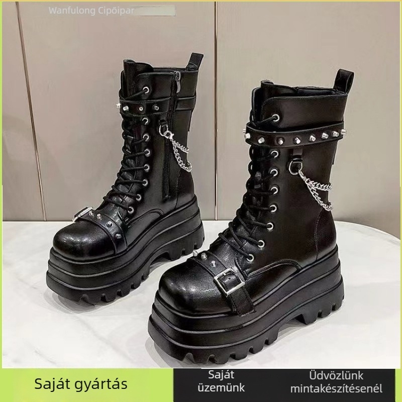 Női Martin csizmák magasságnövelő funkcióval, vízállóak, oldalsó cipzárral, fél-lábszárig érő, 3–5 cm-es sarok
