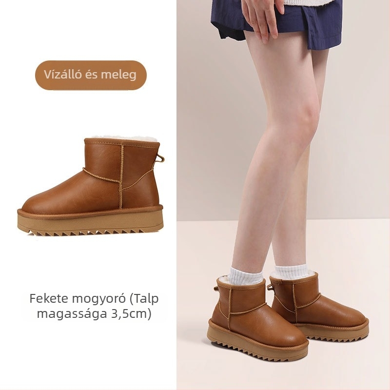 Női hócsizma, felsőrész marhabőr, bélés gyapjú, TPR talp, középmagas, sark magasság 3–5 cm