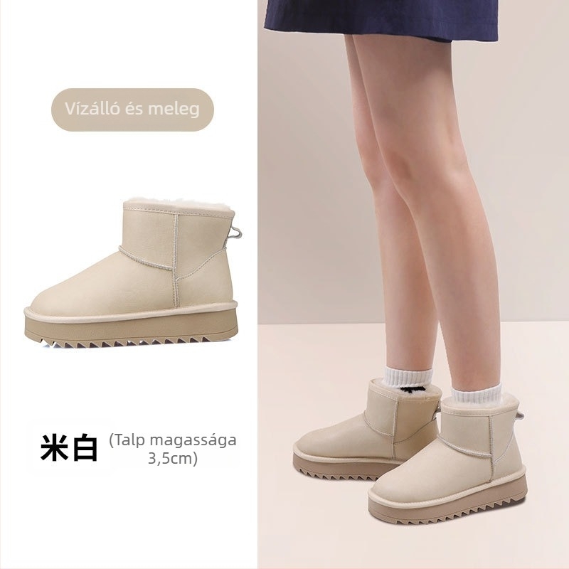 Női hócsizma, felsőrész marhabőr, bélés gyapjú, TPR talp, középmagas, sark magasság 3–5 cm