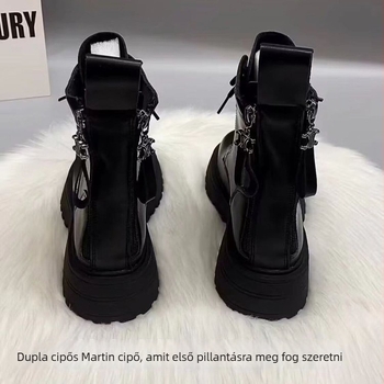 Női Martin csizmák, brit stílus, hátsó cipzár, PU felsőrész, gumi talp