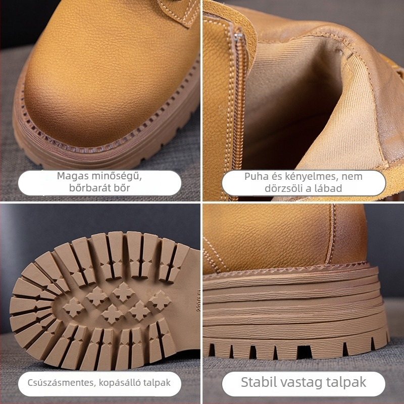 Női Martin csizma, vintage stílus, felső anyag split bőr, 3-5 cm-es sarok, oldalsó cipzár
