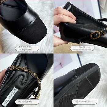 PU női Mary Jane cipő belső magasság növelő betéttel, négyzet orrú, egy pánt, gumírozott talp, középmagas sarok 3-5 cm