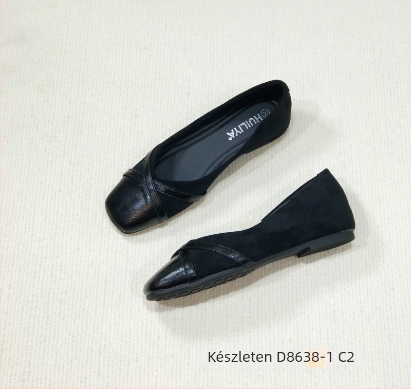 Női lapos cipő szögletes orral és masnival, slip-on, alacsony sarok, PU belső talp