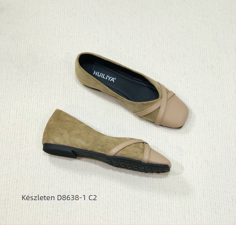 Női lapos cipő szögletes orral és masnival, slip-on, alacsony sarok, PU belső talp