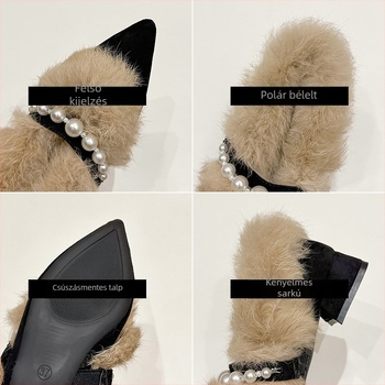 Mary Jane női cipő, hegyes orrú, közepes sarkú (3–6 cm), béléses, záródás csattal; felső rész: super fiber; belső: műszőrme; talp: gumi