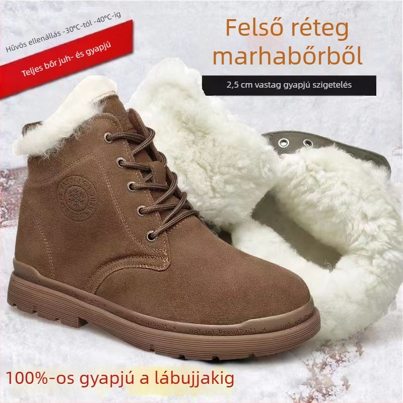 Uniszex téli házicipő marhabőrből, gyapjú béléssel, vastagított talppal, csúszásmentes és kopásálló
