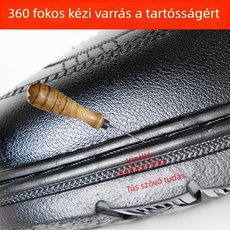 Téli férfi otthoni papucs PU bőr felett, melegen bélelt, elöl fűző, EVA talp