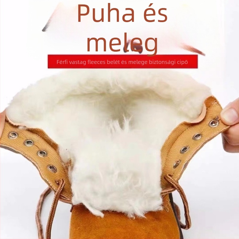 Téli munkavédelmi cipő építési területre, csúszásmentes, meleg fleecével bélelt, acél orr, velúr felsőrész, gumitalp