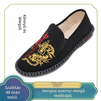 Férfi etnikai vászon vezetőcipő, légáteresztő, kerek orrú, elasztikus pántos slip-on, bambuszrost talpbetét, PU talp, alacsony profil, mindennapi viselet
