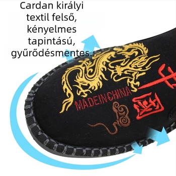 Férfi etnikai vászon vezetőcipő, légáteresztő, kerek orrú, elasztikus pántos slip-on, bambuszrost talpbetét, PU talp, alacsony profil, mindennapi viselet