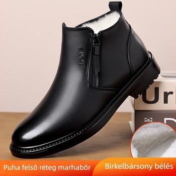 Férfi Martin csizmák, magas szárú, vízálló bőr, gyapjú bélés, gumitalp, oldalsó cipzár