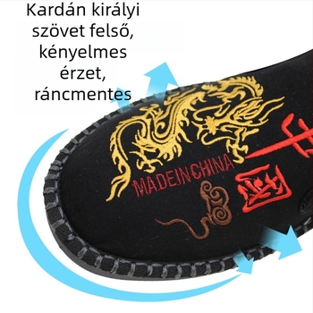 Férfi vászoncipő hímzéssel, etnikus stílus, lélegző, rugalmas slip-on, kerek orr, PU talp, bambuszrost talpbetét