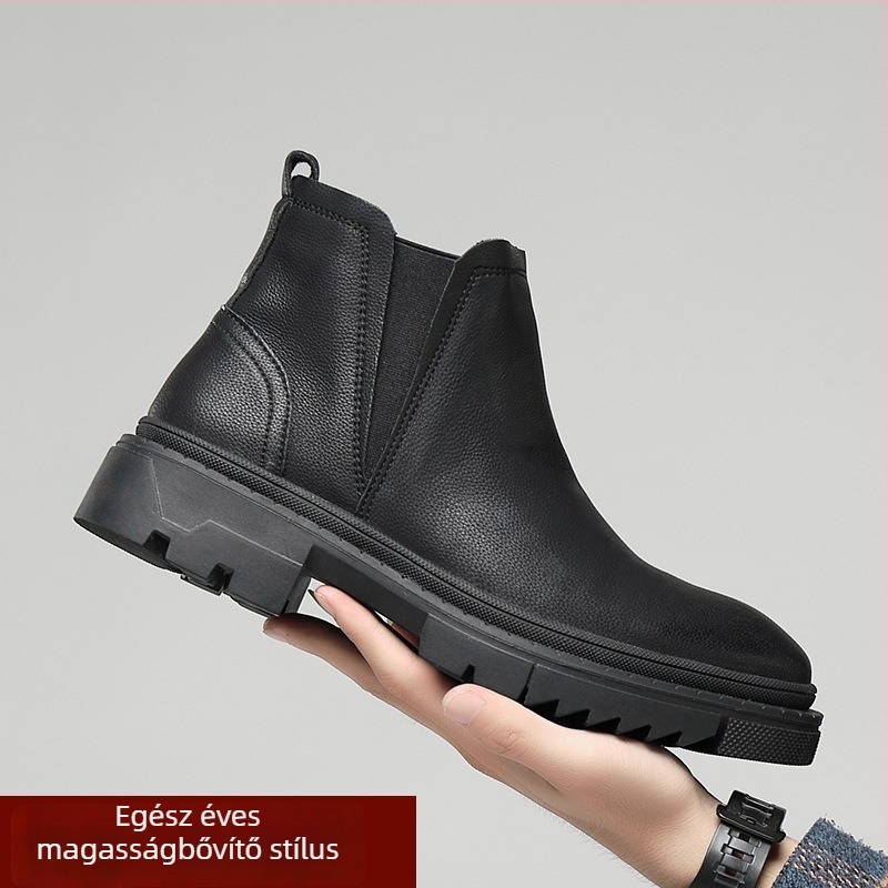 Martin bakancs férfiaknak, magasságot növelő platform Chelsea, slip-on, gumitalp, kerek orr