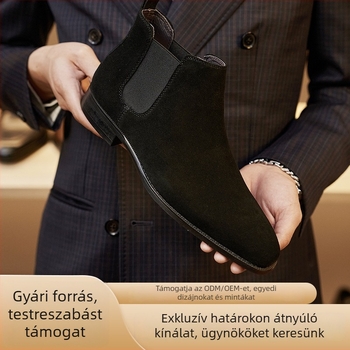 Férfi magas bokacsizma Martin-stílusban, hegyes orrú, velúr felülettel, üzleti-alkalmi rövid csizma