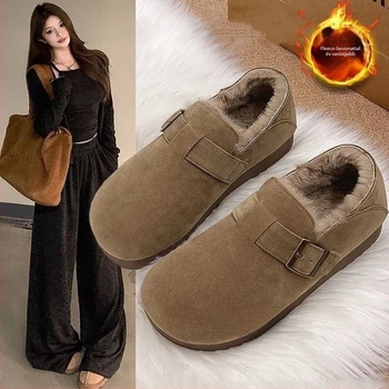 Női slip-on cipő Birkenstock-stílusban, vastag talppal, PU felsőrész, fleece belső
