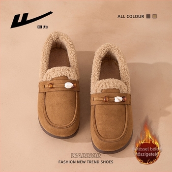 Női téli slip-on cipő textil felsőrésszel, belső pamut bélés, PU talp, alacsony profil, kerek orr