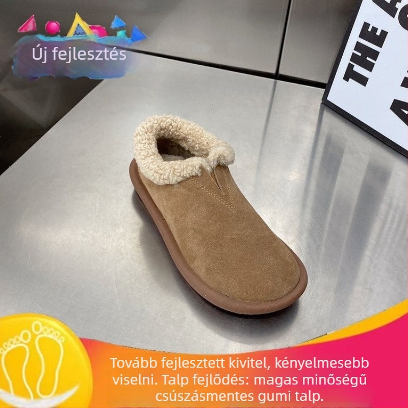 Női puha talpú mokaszín, fleece béléses meleg téli cipő, gumi talp, középmagas felső rész, kerek orr