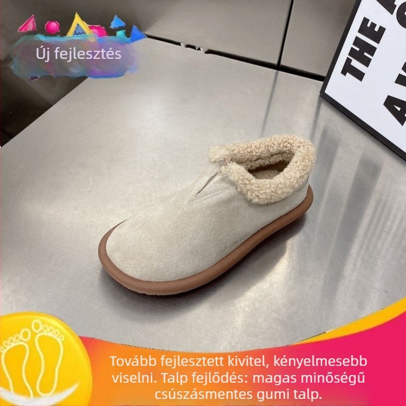 Női puha talpú mokaszín, fleece béléses meleg téli cipő, gumi talp, középmagas felső rész, kerek orr
