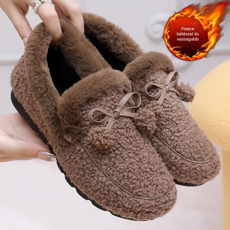 Doudou cipő nőknek - kényelmes slip-on velúr felsőrésszel, kerek orr, alacsony sarka 1-3 cm, meleg plüss belső bélés, PVC talp