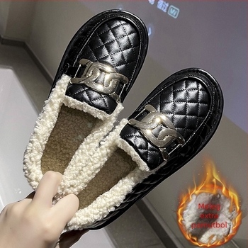 Női téli vízálló PU cipő műszőrmés béléssel, Slip-On, lapos sarok, PVC talp